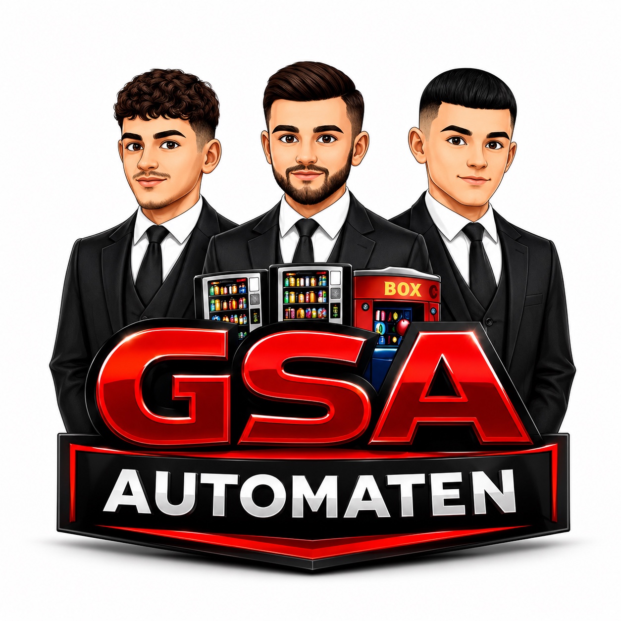 GSA Automaten – unser Logo mit drei Gründern und Automaten